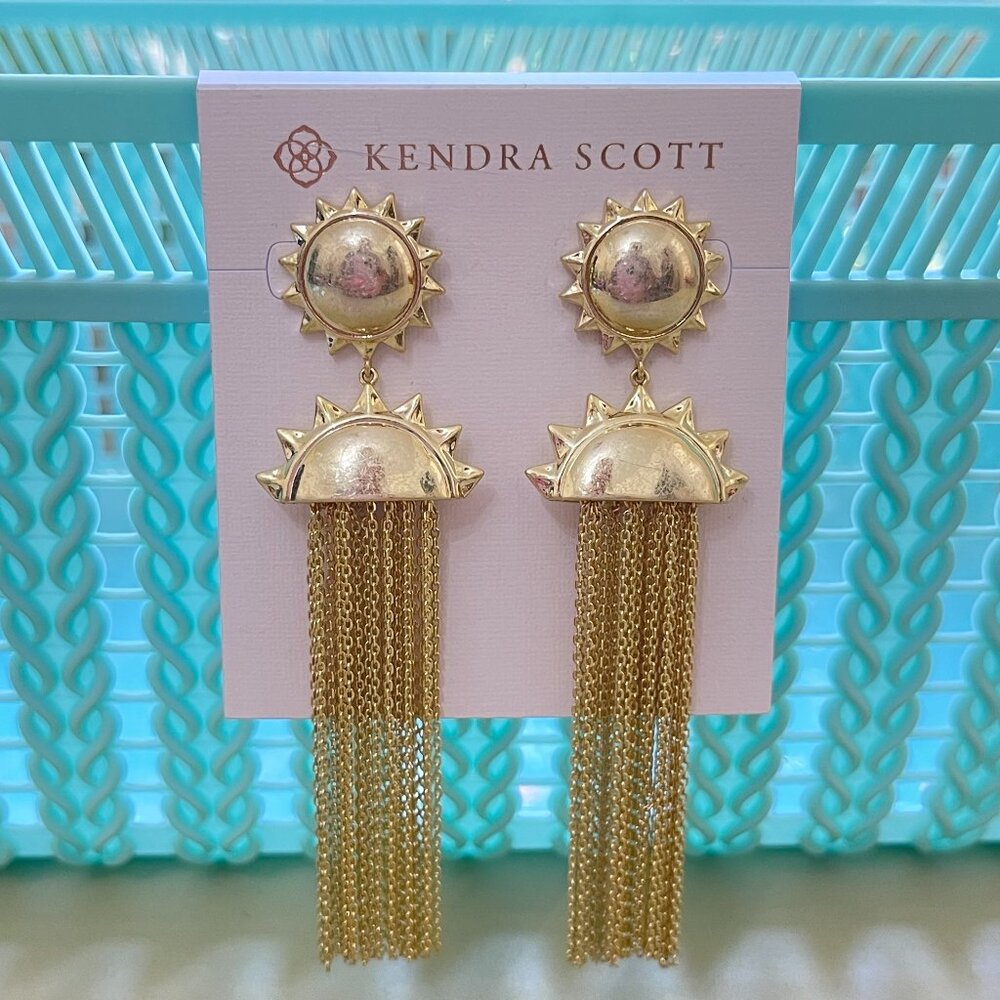 New Kendra Scott Earrings Gold Sienna Sun Statement Dangle